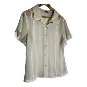 Women's VTG Express Cream Sheer Button Down Blouse  Large